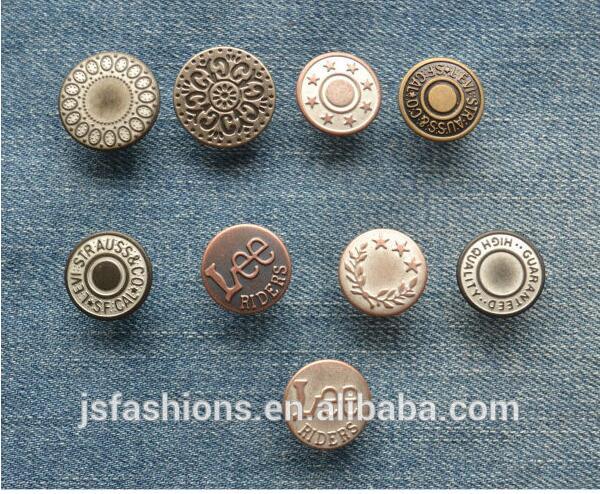 1000 pcs customize Logo Color Jeans button Jeans Studs Buttons in Brass  with Pins Hammer on